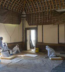 Royal Palace of Caserta, large canvases from the Royal Casino of the Bosco di San Silvestro under restoration